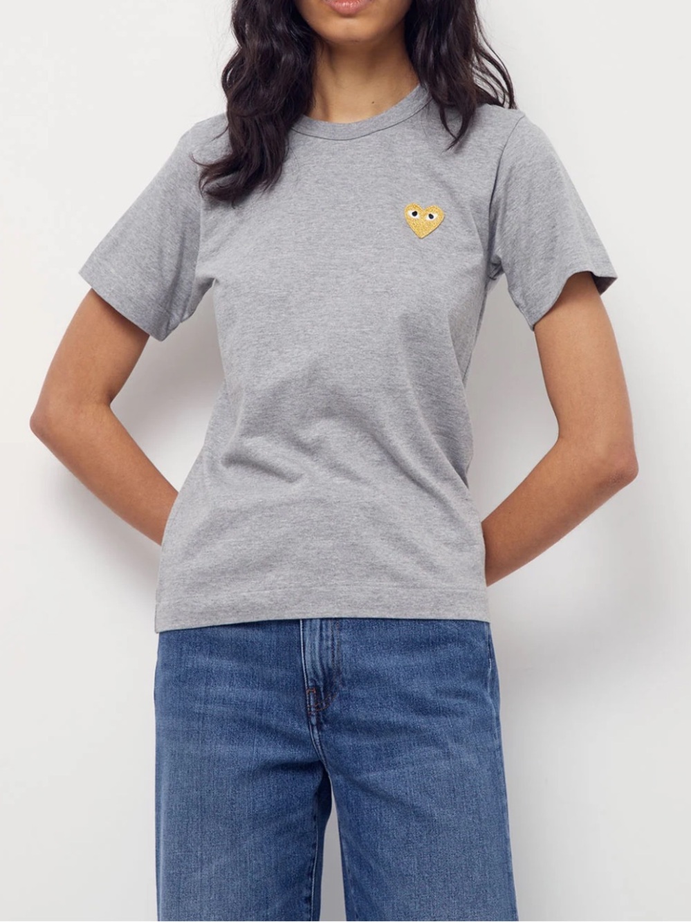 Comme des Garcons Gray Tee with Yellow Heart Logo